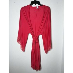 EBERJEY Mariana Modal Blend Lace Belted Kimono Robe : RED - Women's L Large